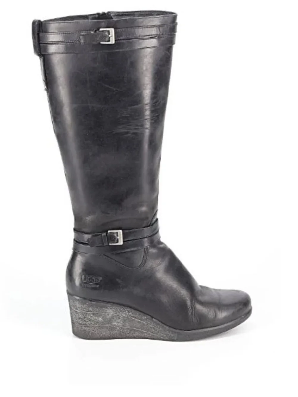 UGG Irmah Riding Boots Waterproof Leather 9 Black Wellies Wedge Platform Chunky